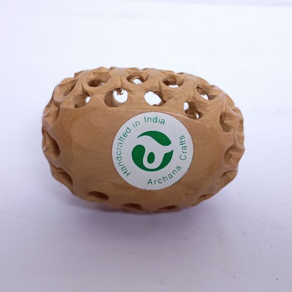 Vintage Archana Crafts India Hand Carved Wooden Egg With Undercut Bird in Nest - Picture 2 of 5